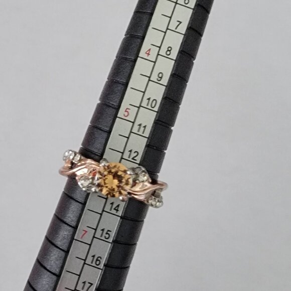 Citrine & CZ Faux Gemstones Ring in Rose & Silver Band - Picture 7 of 7